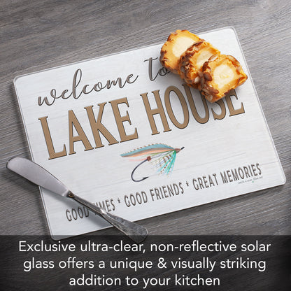 Lake House Lure 3mm Tempered Glass Cutting Board 10” x 8”