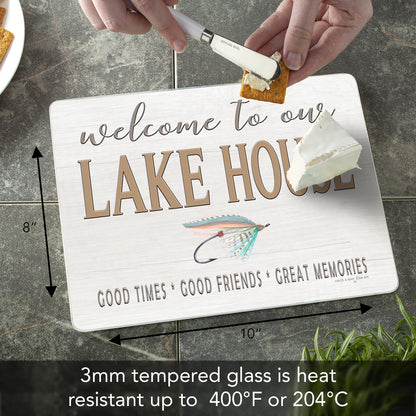 Lake House Lure 3mm Tempered Glass Cutting Board 10” x 8”