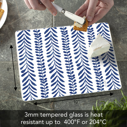 CounterArt Indigo Seaweed 3mm Tempered Glass Cutting Board 10” x 8” Manufactured in the USA