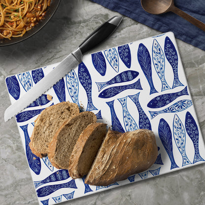 CounterArt Blue Fish 3mm Tempered Glass Cutting Board 10” x 8” Manufactured in the USA