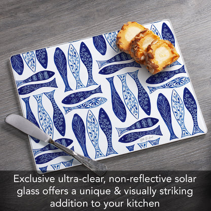 CounterArt Blue Fish 3mm Tempered Glass Cutting Board 10” x 8” Manufactured in the USA