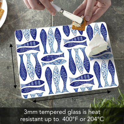 CounterArt Blue Fish 3mm Tempered Glass Cutting Board 10” x 8” Manufactured in the USA