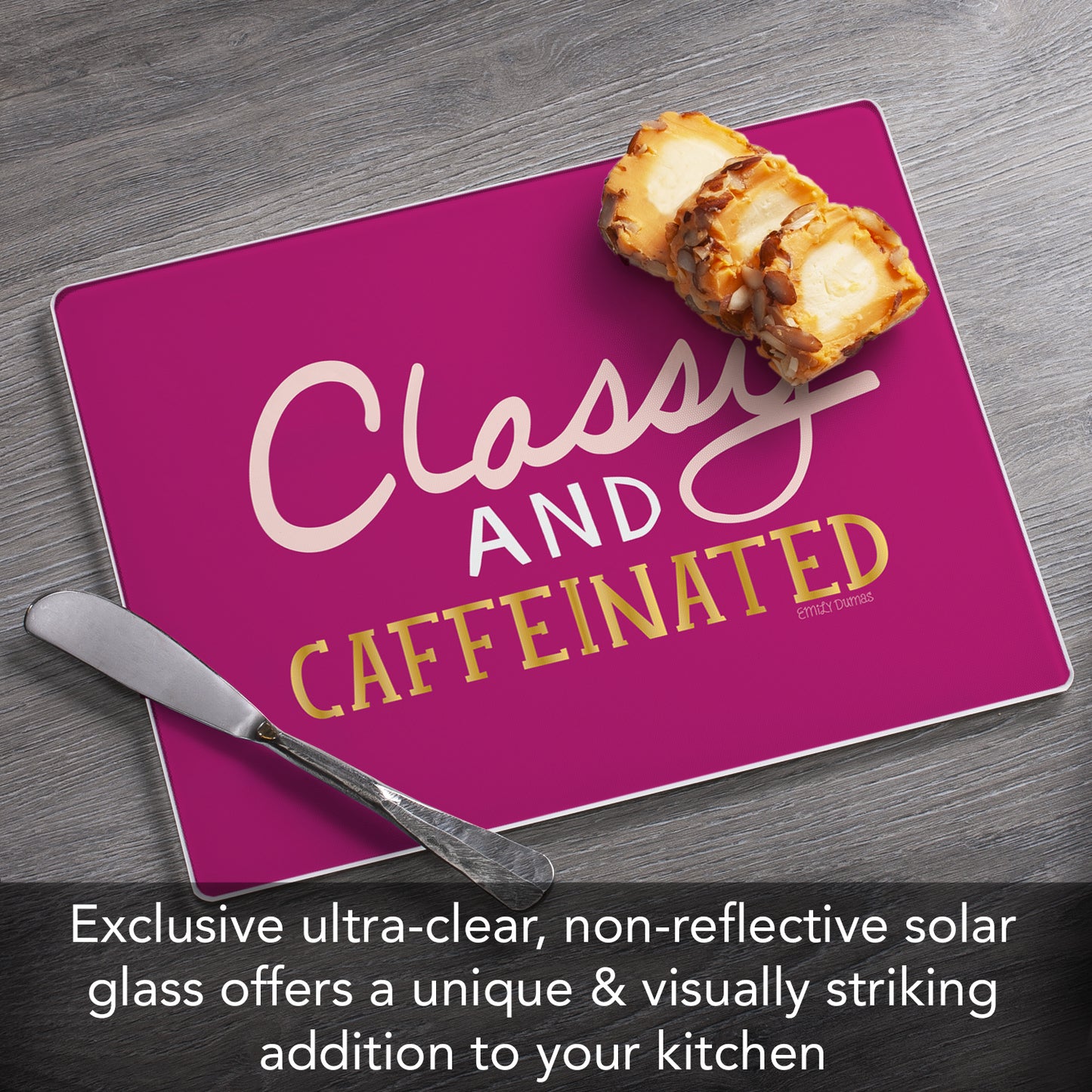 CounterArt Classy & Caffeinated 3mm Tempered Glass Cutting Board 10” x 8” Manufactured in the USA