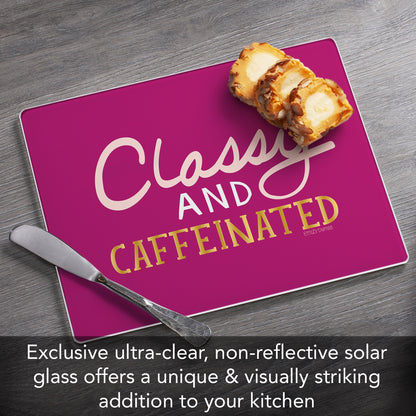 CounterArt Classy & Caffeinated 3mm Tempered Glass Cutting Board 10” x 8” Manufactured in the USA