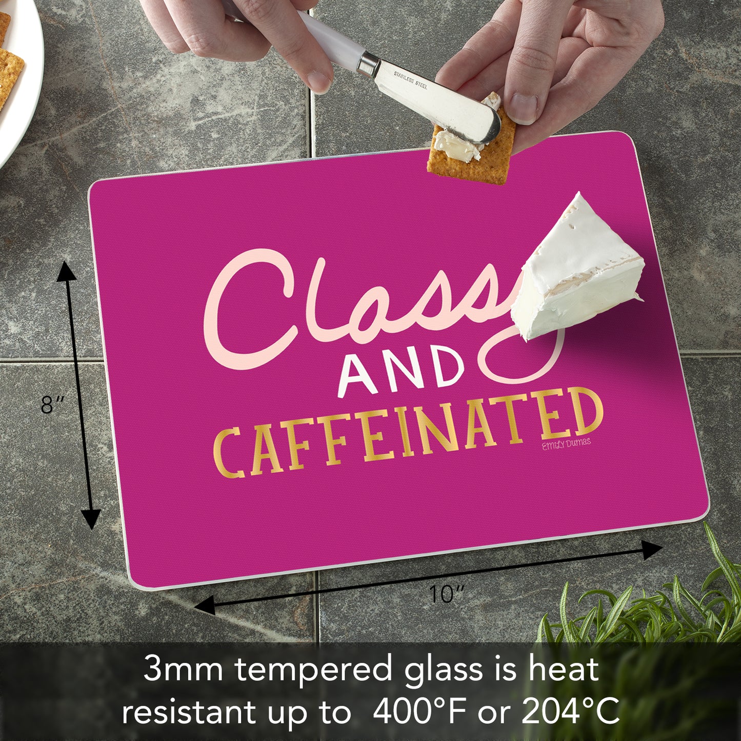 CounterArt Classy & Caffeinated 3mm Tempered Glass Cutting Board 10” x 8” Manufactured in the USA