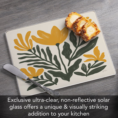 CounterArt Yellow Petals 3mm Tempered Glass Cutting Board 10” x 8” Manufactured in the USA