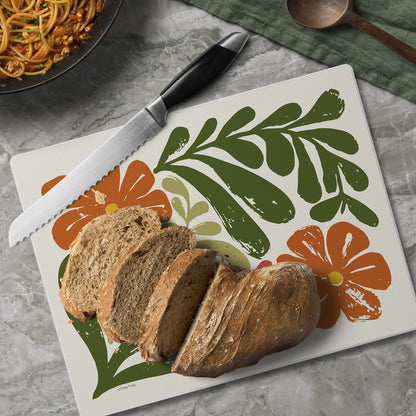 CounterArt Retro Floral 3mm Tempered Glass Cutting Board 10” x 8” Manufactured in the USA