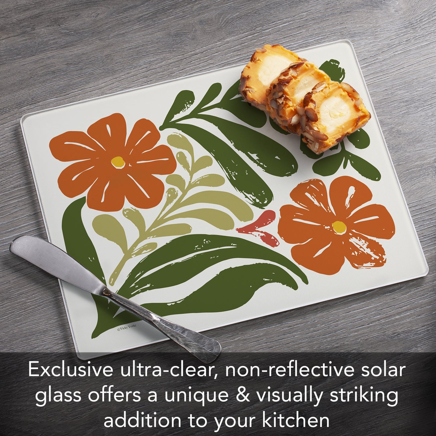 CounterArt Retro Floral 3mm Tempered Glass Cutting Board 10” x 8” Manufactured in the USA