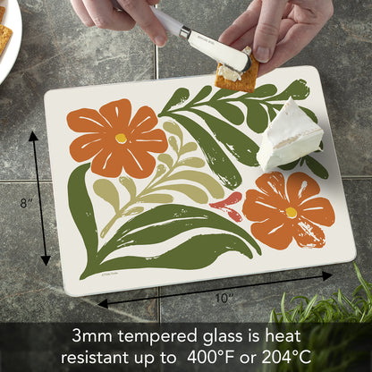 CounterArt Retro Floral 3mm Tempered Glass Cutting Board 10” x 8” Manufactured in the USA
