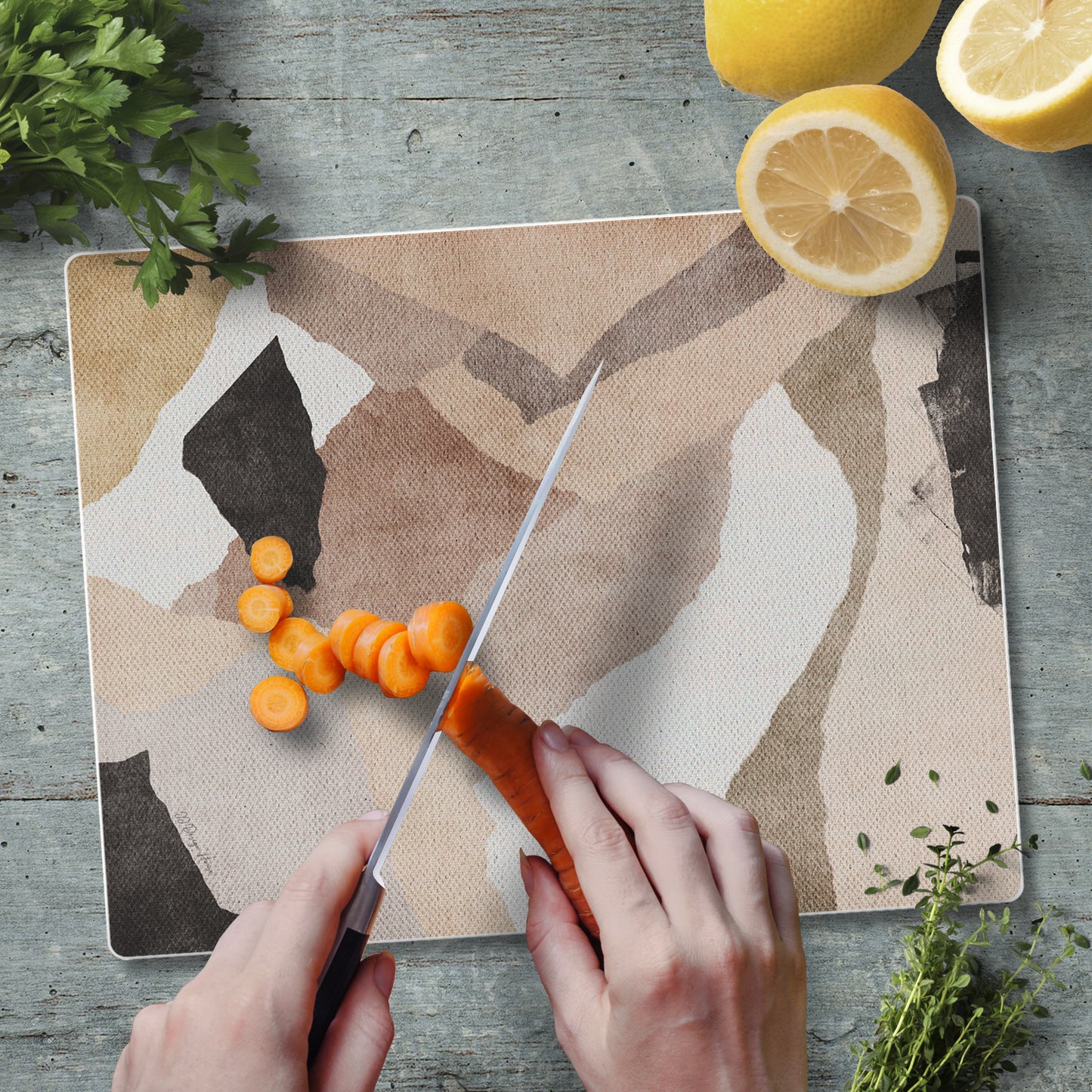 CounterArt Mocha Abstract 3mm Tempered Glass Cutting Board 10” x 8” Manufactured in the USA