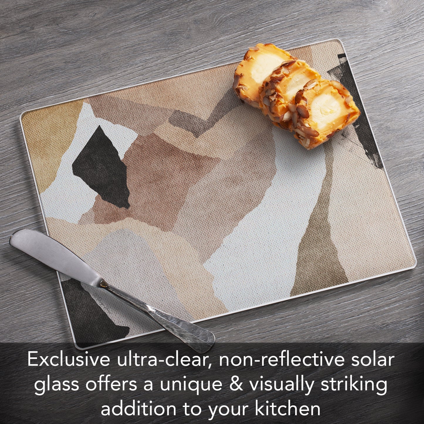 CounterArt Mocha Abstract 3mm Tempered Glass Cutting Board 10” x 8” Manufactured in the USA
