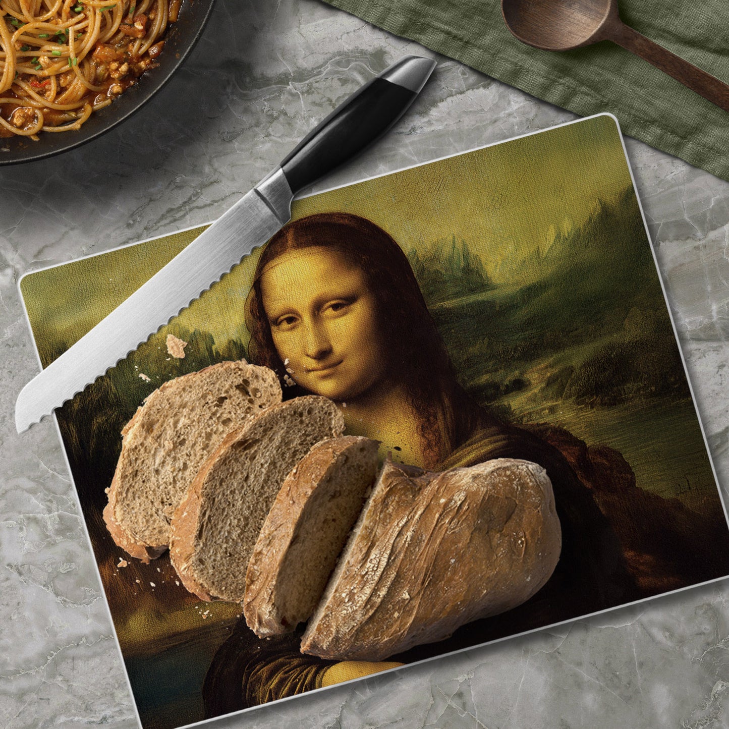 CounterArt Mona Lisa Tempered Glass Cutting Board 10” x 8” Manufactured in the USA