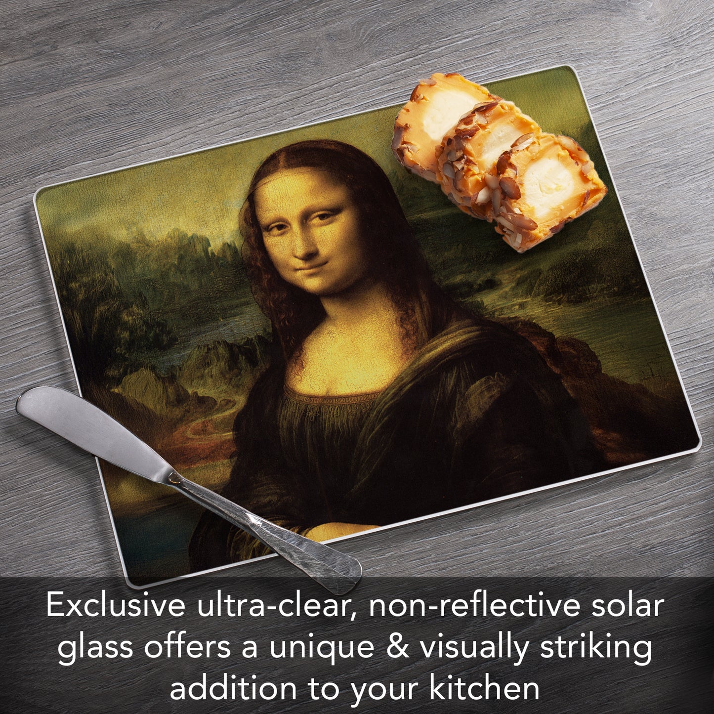 CounterArt Mona Lisa Tempered Glass Cutting Board 10” x 8” Manufactured in the USA
