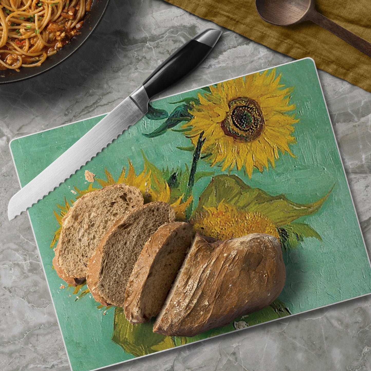 CounterArt Van Gogh Sunflowers 3mm Tempered Glass Cutting Board 10” x 8” Manufactured in the USA