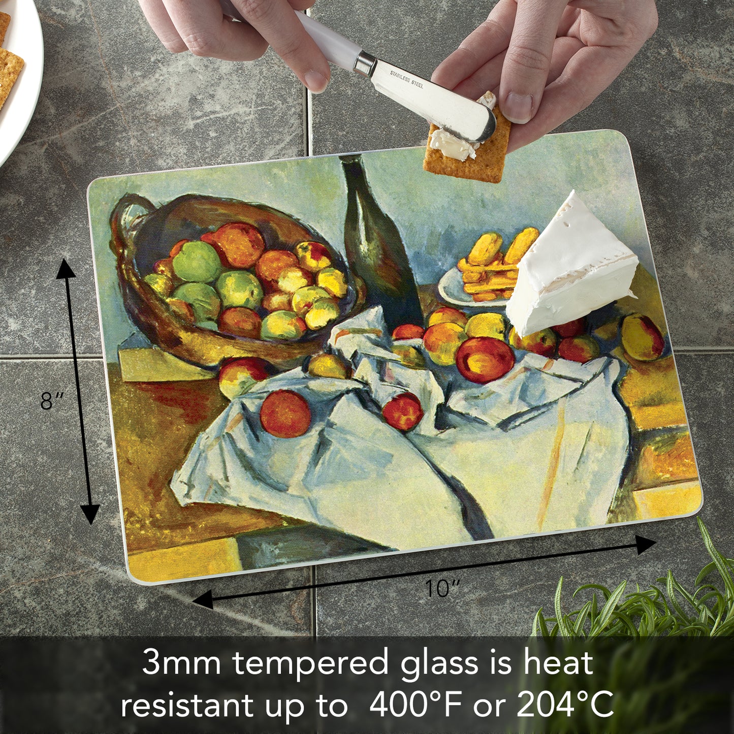 CounterArt Basket of Apples 3mm Tempered Glass Cutting Board 10” x 8” Manufactured in the USA