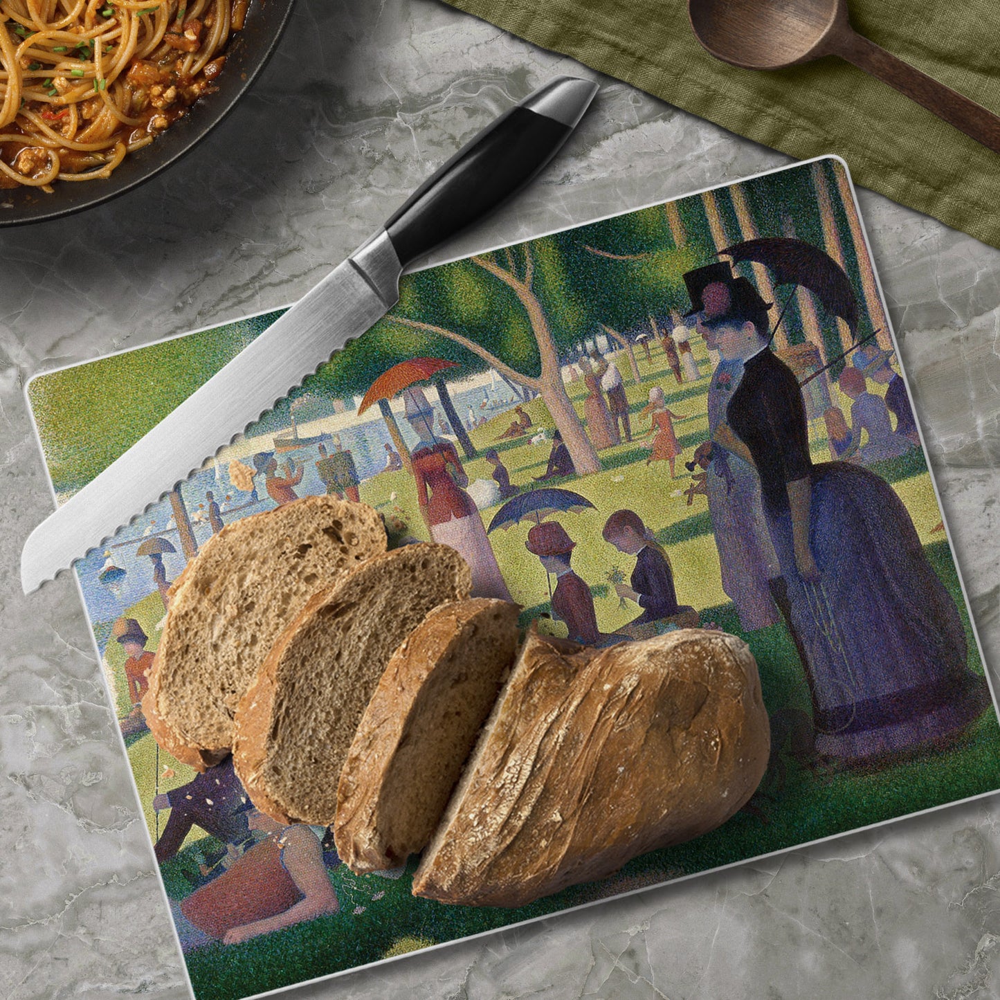 CounterArt Sunday at La Grande Jatte 3mm Tempered Glass Cutting Board 10” x 8” Manufactured in the USA