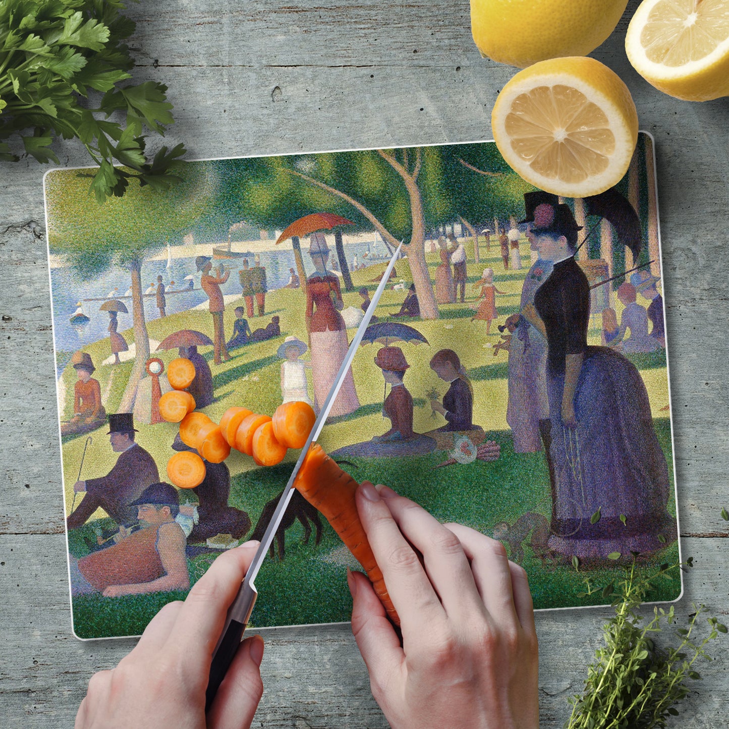 CounterArt Sunday at La Grande Jatte 3mm Tempered Glass Cutting Board 10” x 8” Manufactured in the USA