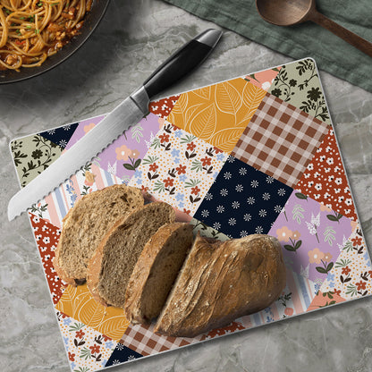 Vintage Patchwork 3mm Tempered Glass Cutting Board 10” x 8”