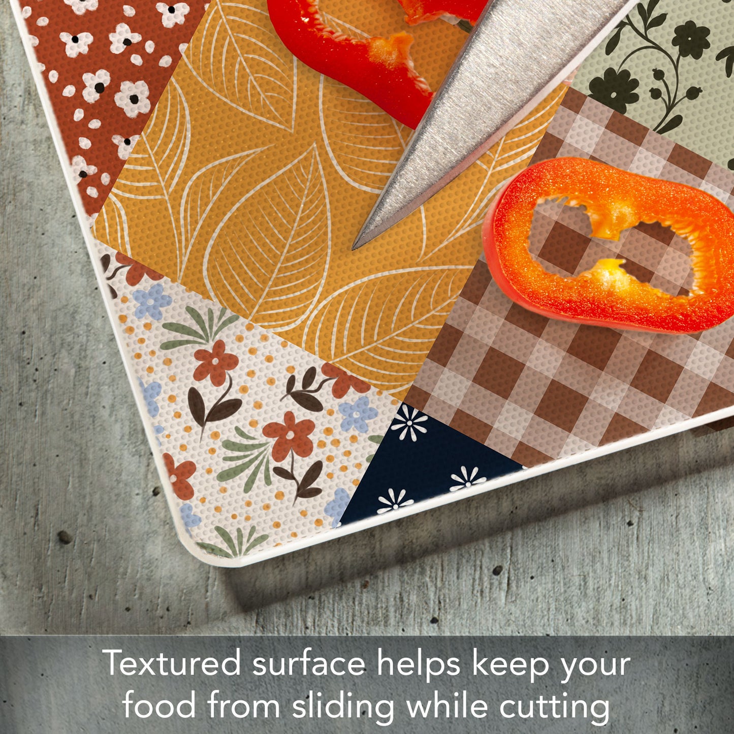 Vintage Patchwork 3mm Tempered Glass Cutting Board 10” x 8”