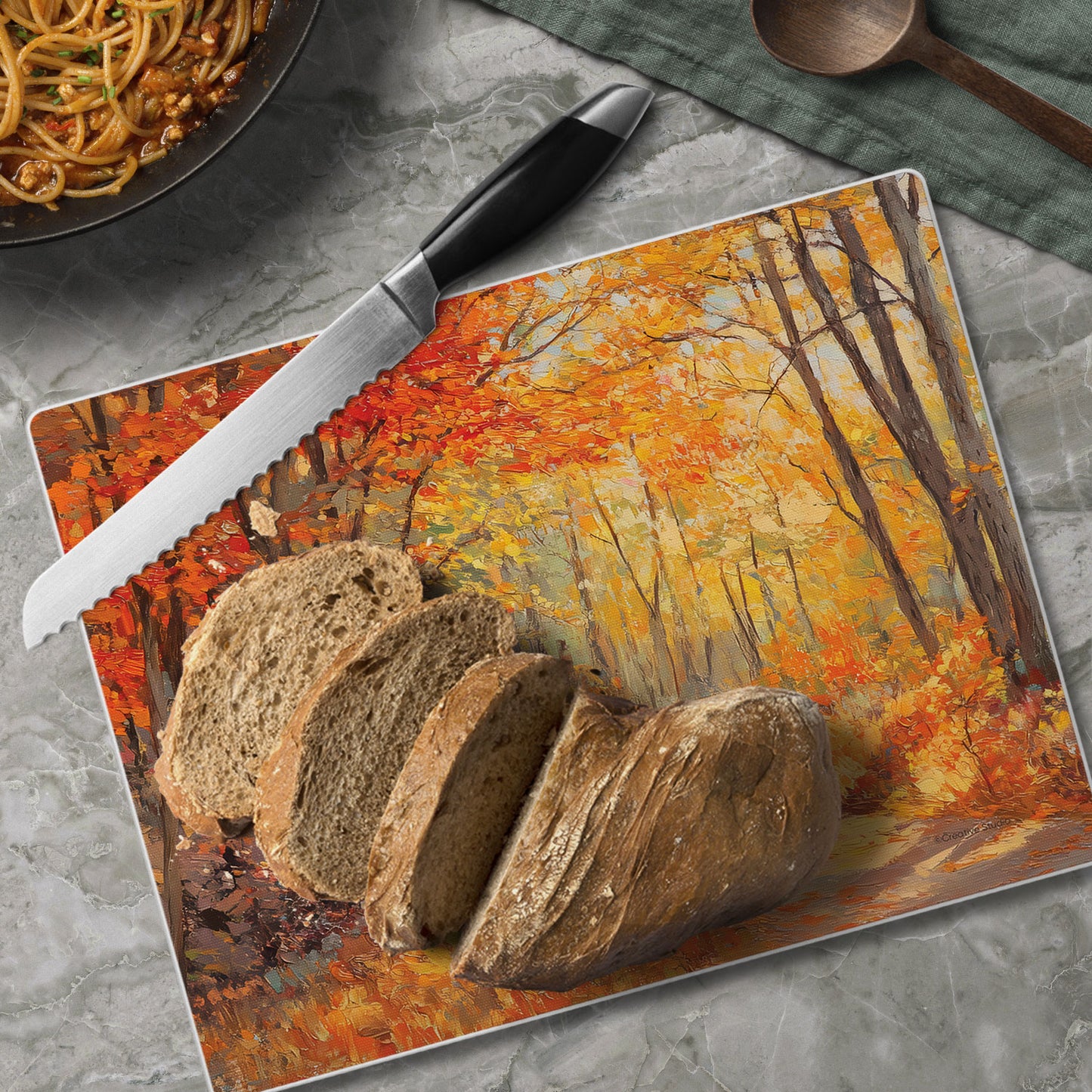 Autumn Woodland 3mm Tempered Glass Cutting Board 10” x 8”
