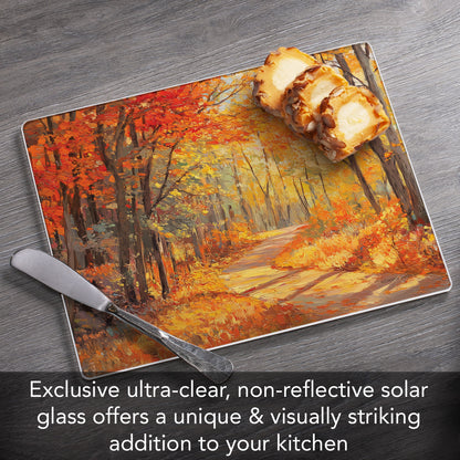 Autumn Woodland 3mm Tempered Glass Cutting Board 10” x 8”