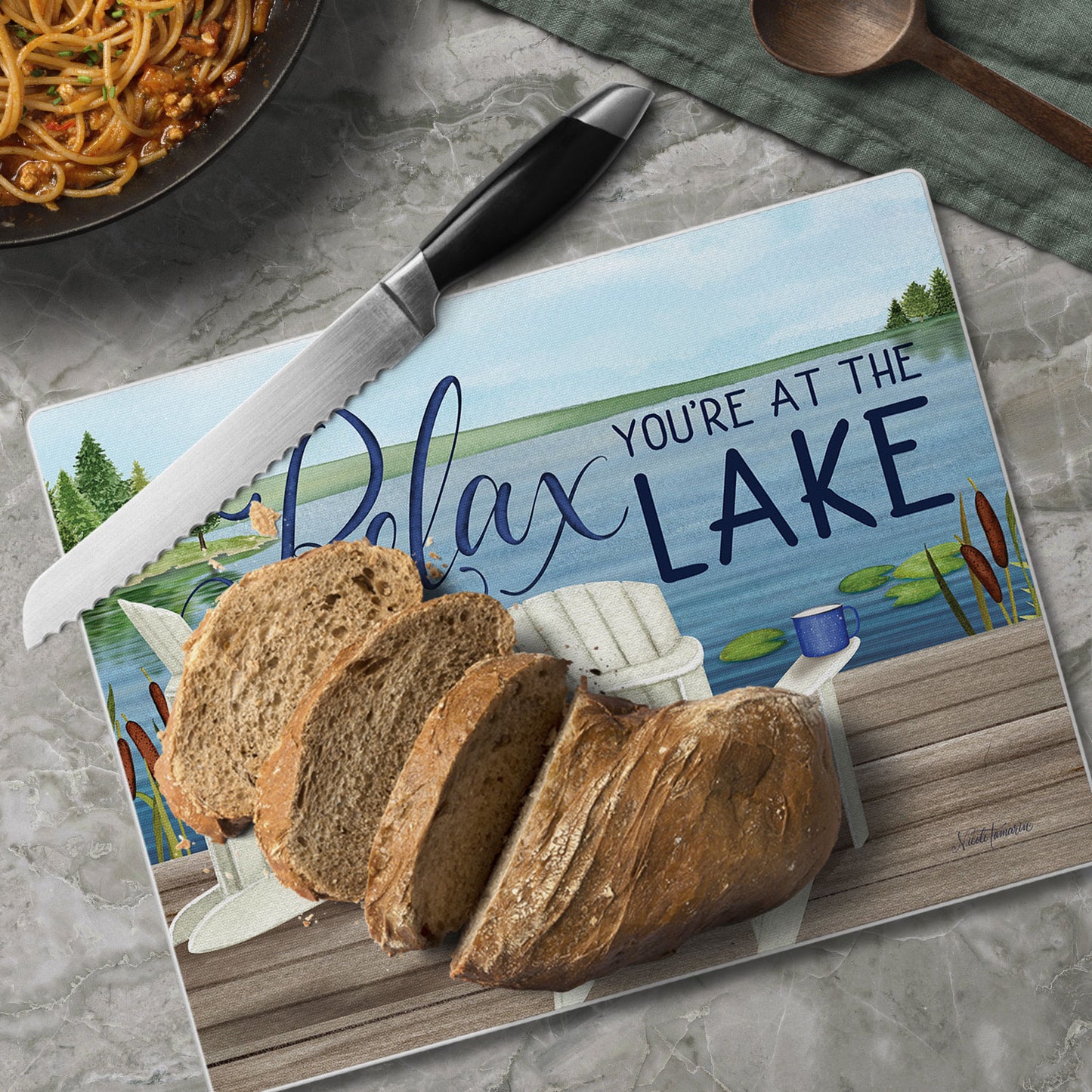 Lake Life Relax 3mm Tempered Glass Cutting Board 10” x 8”