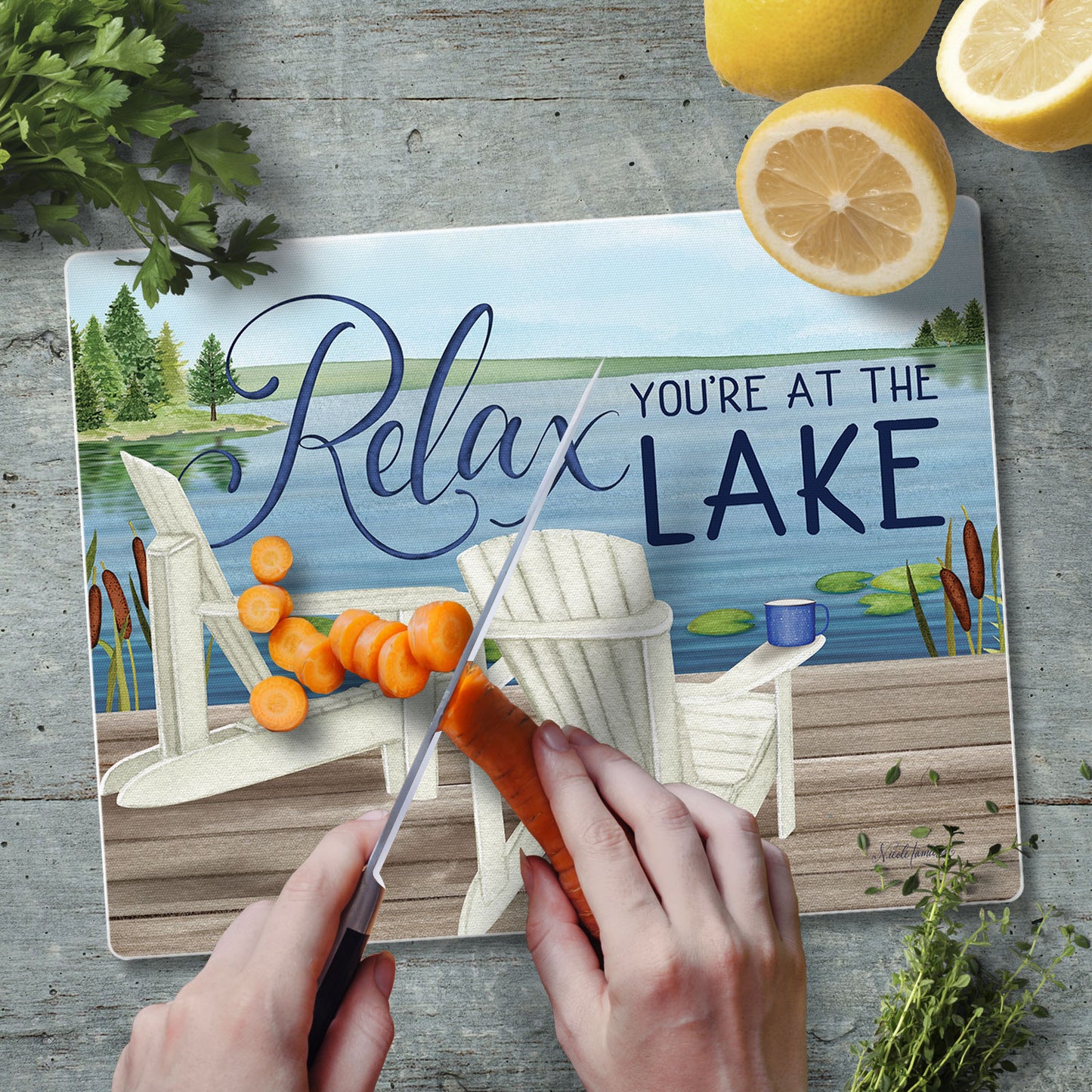 Lake Life Relax 3mm Tempered Glass Cutting Board 10” x 8”