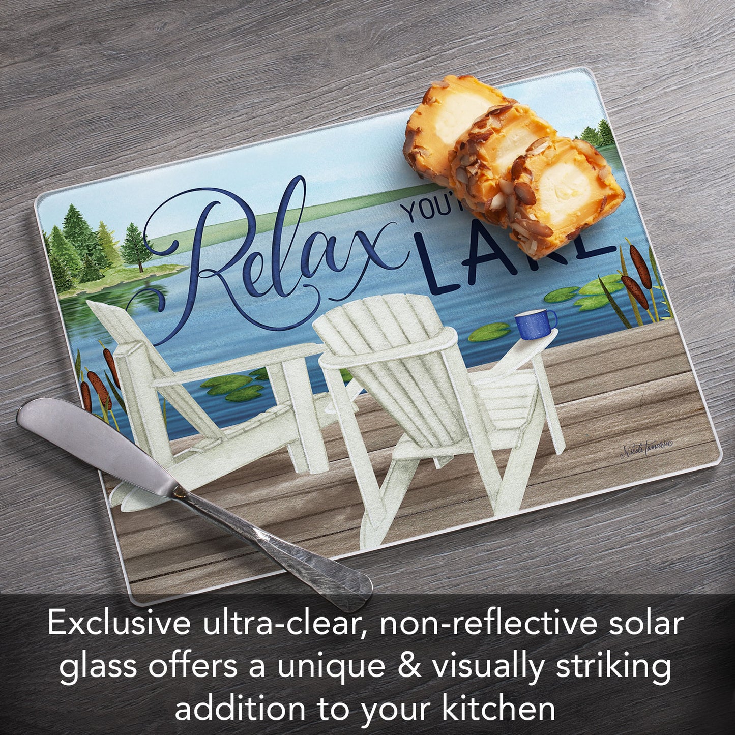 Lake Life Relax 3mm Tempered Glass Cutting Board 10” x 8”