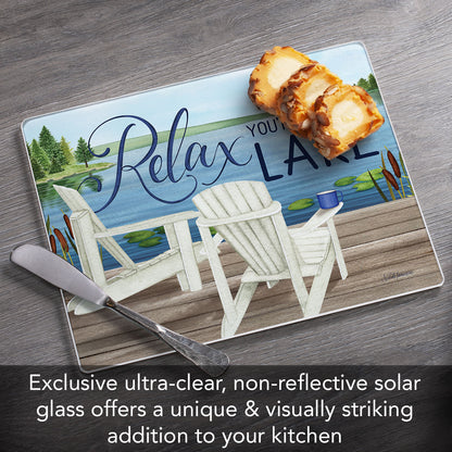 Lake Life Relax 3mm Tempered Glass Cutting Board 10” x 8”