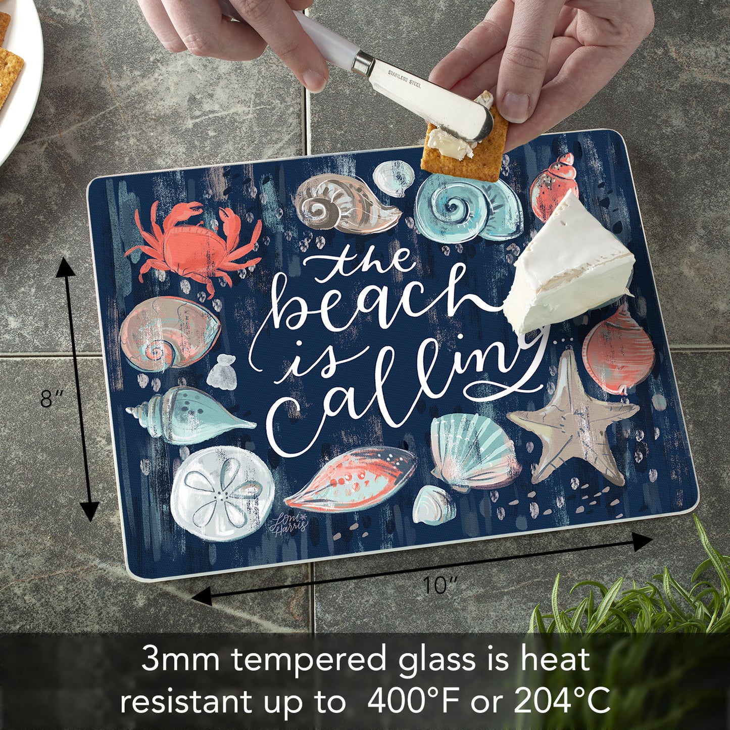 Beach is Calling 3mm Tempered Glass Cutting Board 10” x 8”