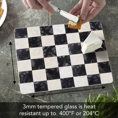 Arlington Check 3mm Tempered Glass Cutting Board 10” x 8”