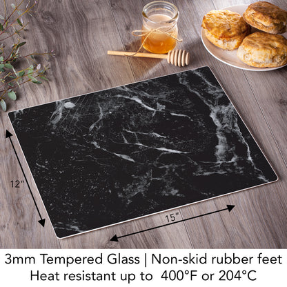 CounterArt Black Marble Design 3mm Tempered Glass Cutting Board 15” x 12” Manufactured in the USA
