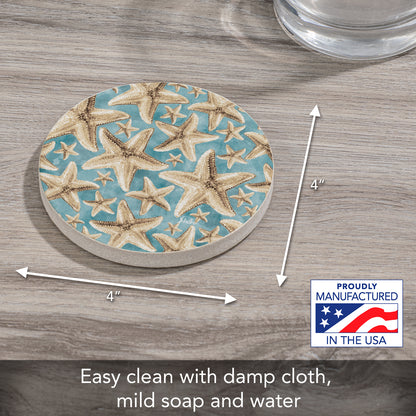 Thirstystone Starfish Galore Single Round Natural Sandstone Coaster with Protective Cork Backing Manufactured in The USA 4" Diameter