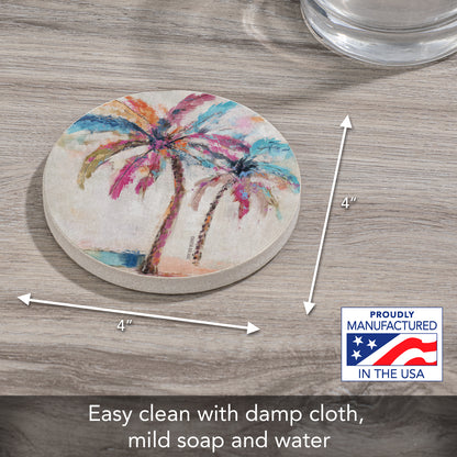 Thirstystone Painted Palms Single Round Natural Sandstone Coaster with Protective Cork Backing Manufactured in The USA 4" Diameter