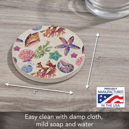 CounterArt Spectrum Shells Single Round Natural Sandstone Coaster with Protective Cork Backing Manufactured in The USA 4" Diameter