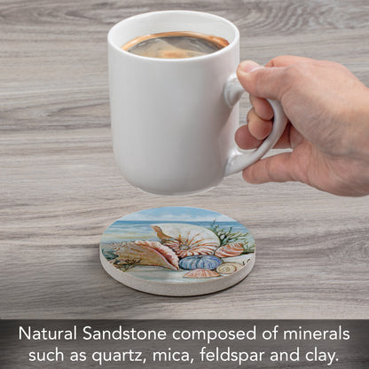 CounterArt Coastal Shore Single Round Natural Sandstone Coaster with Protective Cork Backing Manufactured in The USA 4" Diameter