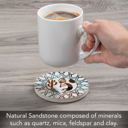 Thirstystone Fluid Kokopelli Single Round Natural Sandstone Coaster with Protective Cork Backing Manufactured in The USA 4" Diameter