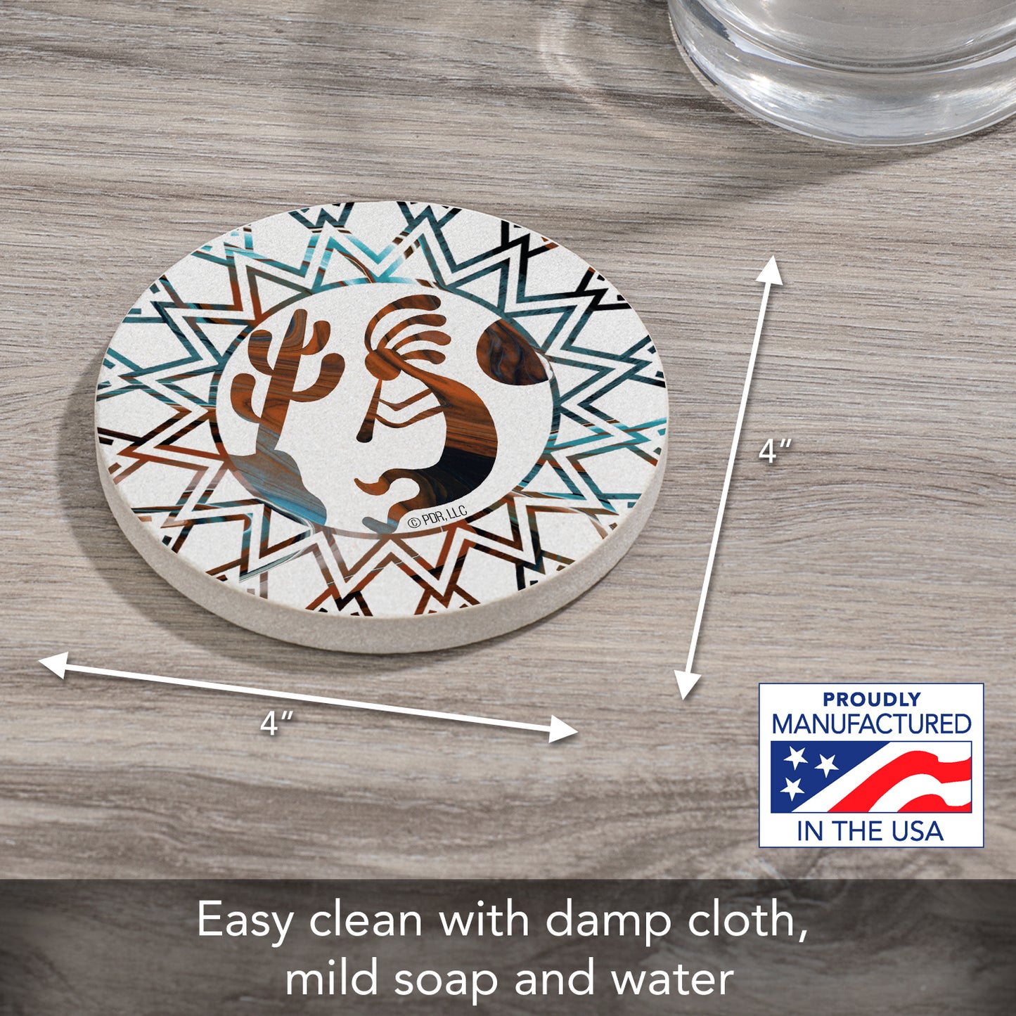 Thirstystone Fluid Kokopelli Single Round Natural Sandstone Coaster with Protective Cork Backing Manufactured in The USA 4" Diameter