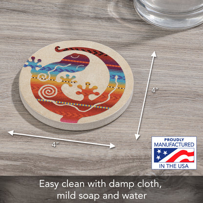 CounterArt Southwest Gecko Single Round Natural Sandstone Coaster with Protective Cork Backing Manufactured in The USA 4" Diameter