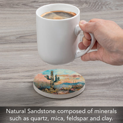 Thirstystone Desert Dream Single Round Natural Sandstone Coaster with Protective Cork Backing Manufactured in The USA 4" Diameter