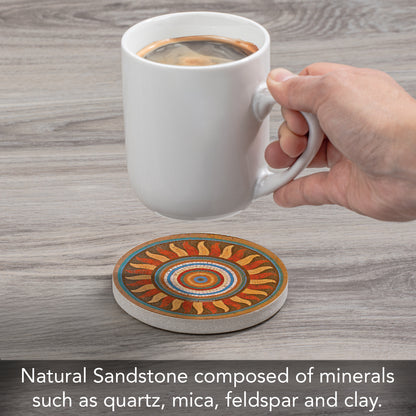 Thirstystone Sunfire Single Round Natural Sandstone Coaster with Protective Cork Backing Manufactured in The USA 4" Diameter