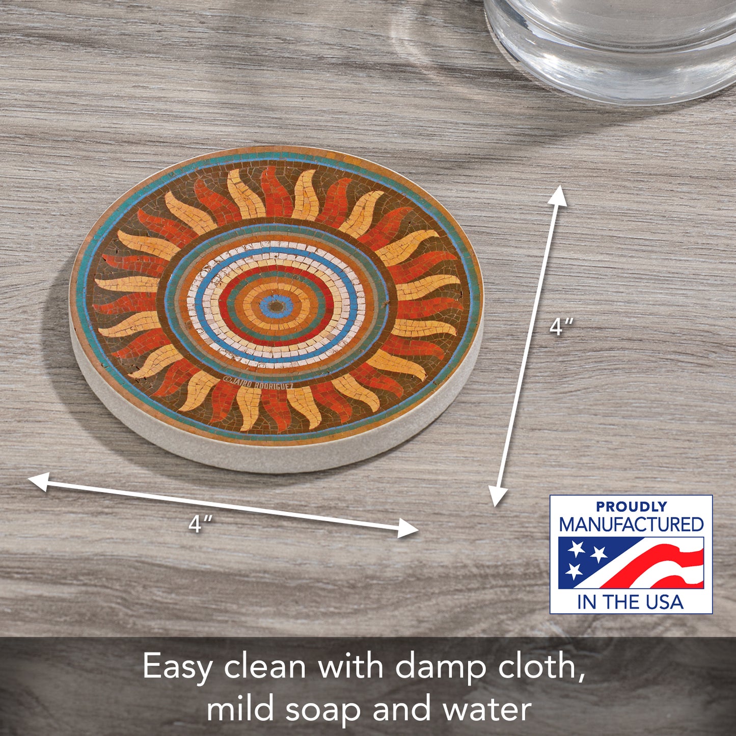 Thirstystone Sunfire Single Round Natural Sandstone Coaster with Protective Cork Backing Manufactured in The USA 4" Diameter