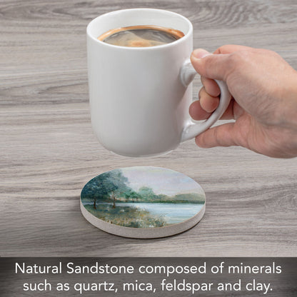 Tranquil Landscape Single Natural Sandstone Coaster 4" Round Create Your Own Set