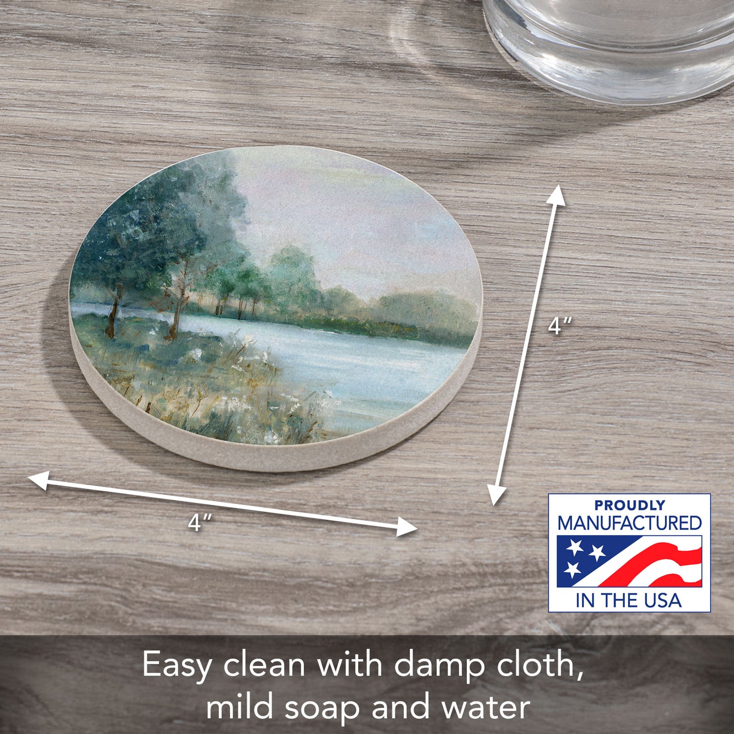 Tranquil Landscape Single Natural Sandstone Coaster 4" Round Create Your Own Set