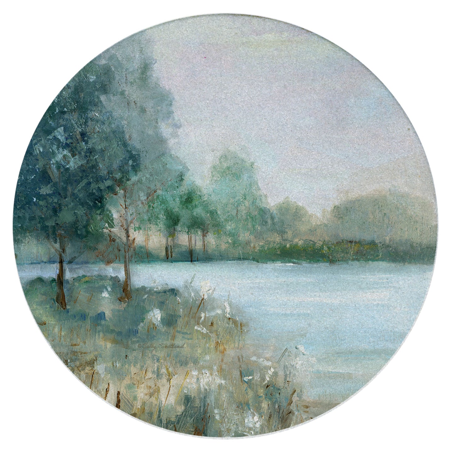 Tranquil Landscape Single Natural Sandstone Coaster 4" Round Create Your Own Set