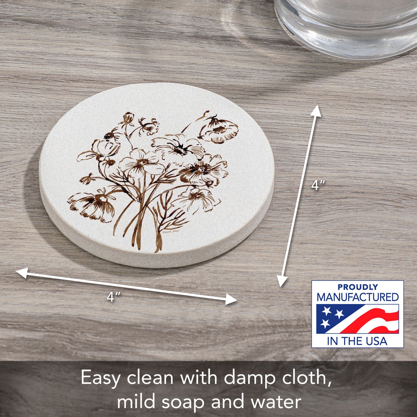 Laughing Floral Single Natural Sandstone Coaster 4" Round Create Your Own Set