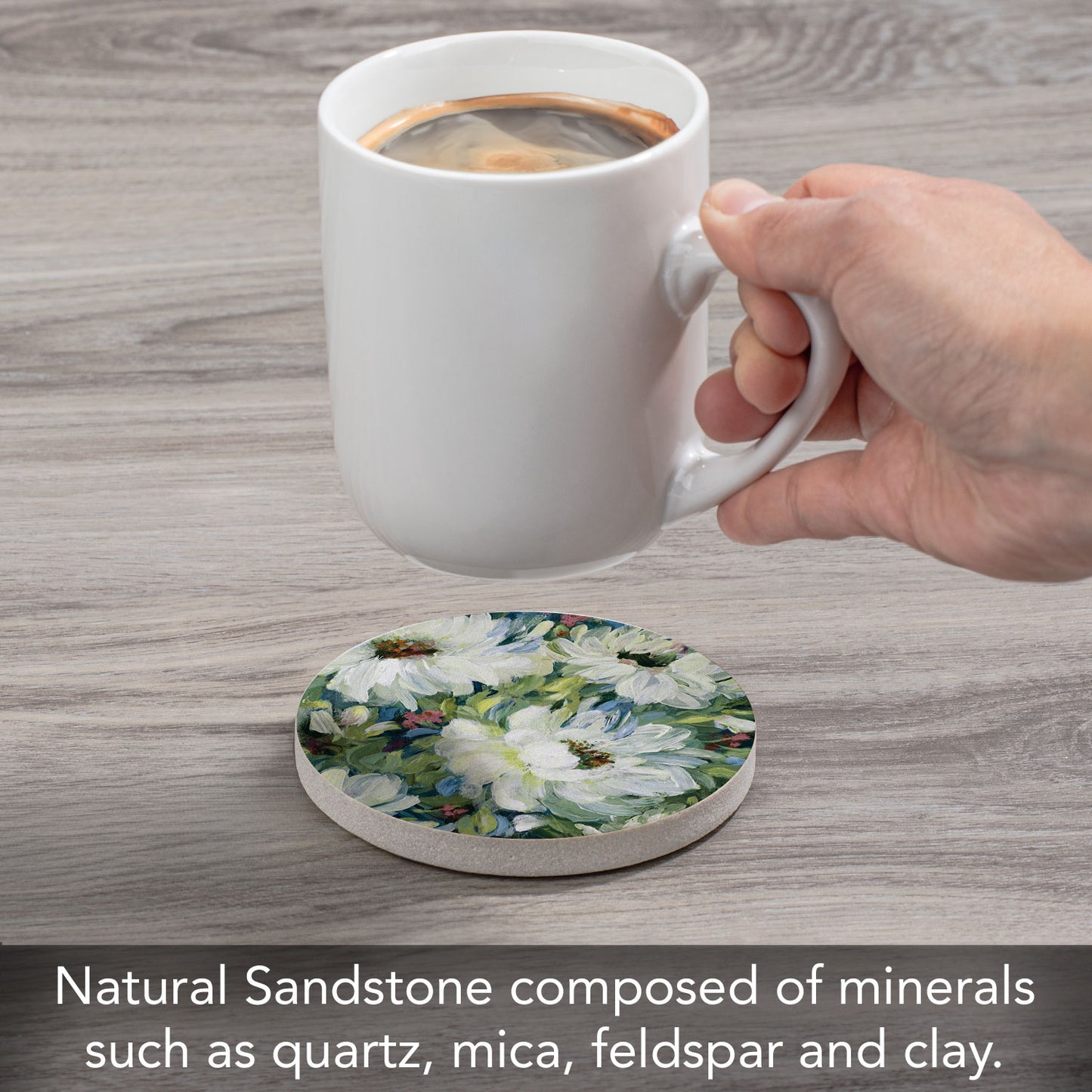 Peony Morning Single Natural Sandstone Coaster 4" Round Create Your Own Set