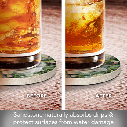 Peony Morning Single Natural Sandstone Coaster 4" Round Create Your Own Set