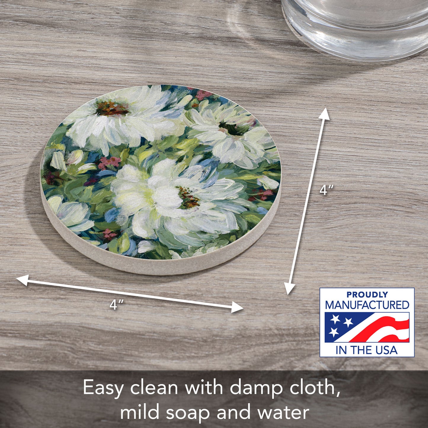 Peony Morning Single Natural Sandstone Coaster 4" Round Create Your Own Set