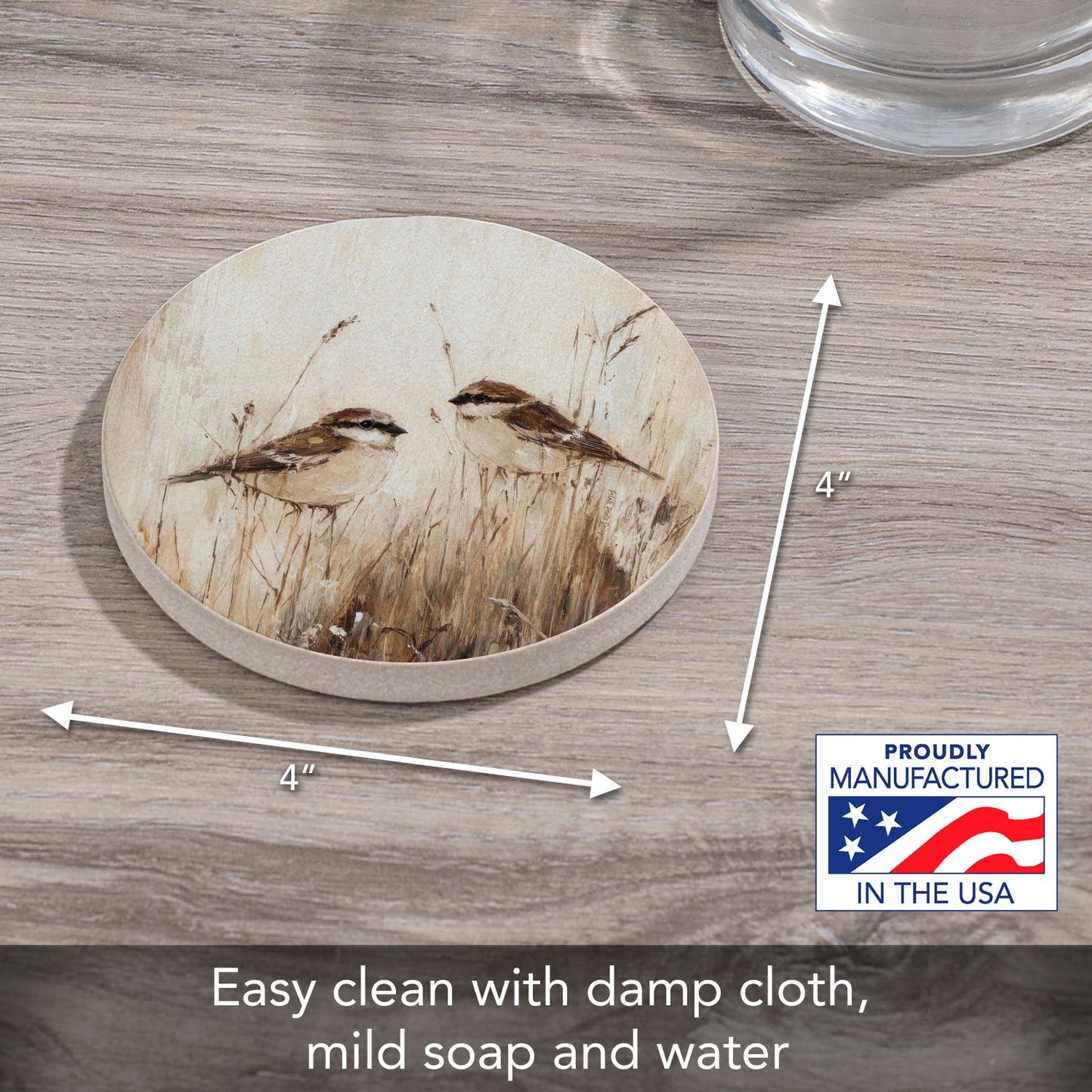 Birds in Tall Grass Single Natural Sandstone Coaster 4" Round Create Your Own Set